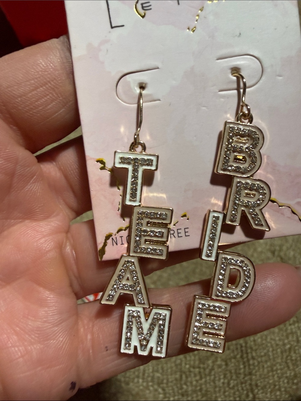 Leith Gold and White 'TEAM' and 'BRIDE' Dangle Earrings
